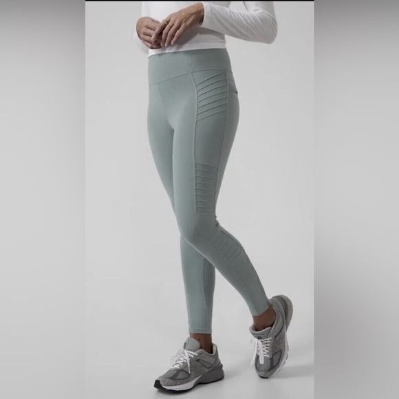 Athleta Pants - Athleta Delancey Moto Tight Leggings Sage Green Seamless Ribbed High-Rise